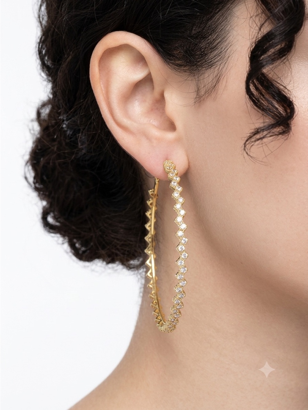 Gold Plated Rhinestone Large Statement Hoop Earrings